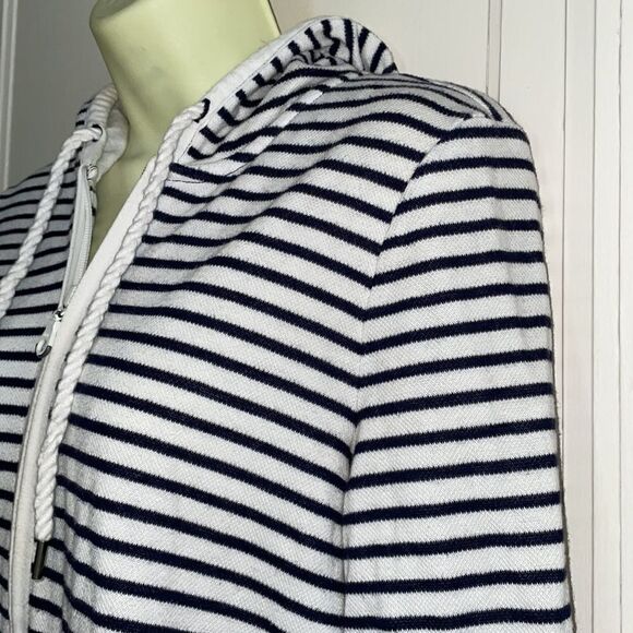 Talbots nautical look navy blue & white striped jacket with hood - Picture 4 of 10